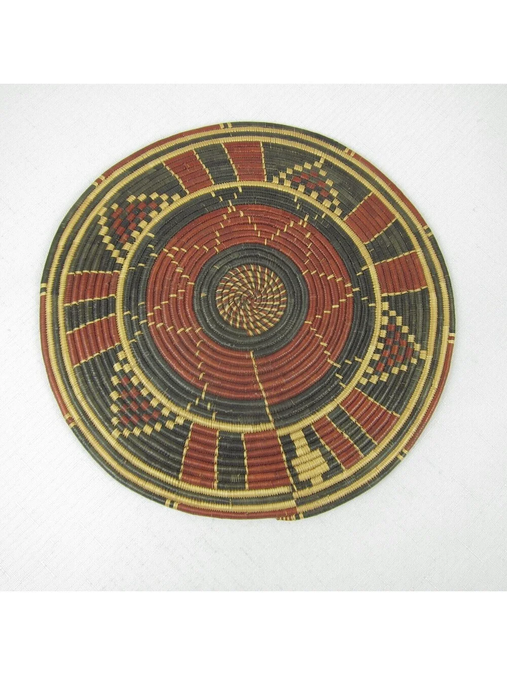 Vintage 1940s Native American Navajo Flat Polychrome Wedding Basket 9.75 inch